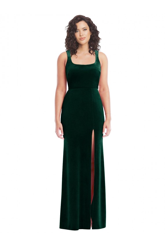 Square Neck Long Velvet Evening Dress / Maxi Dress